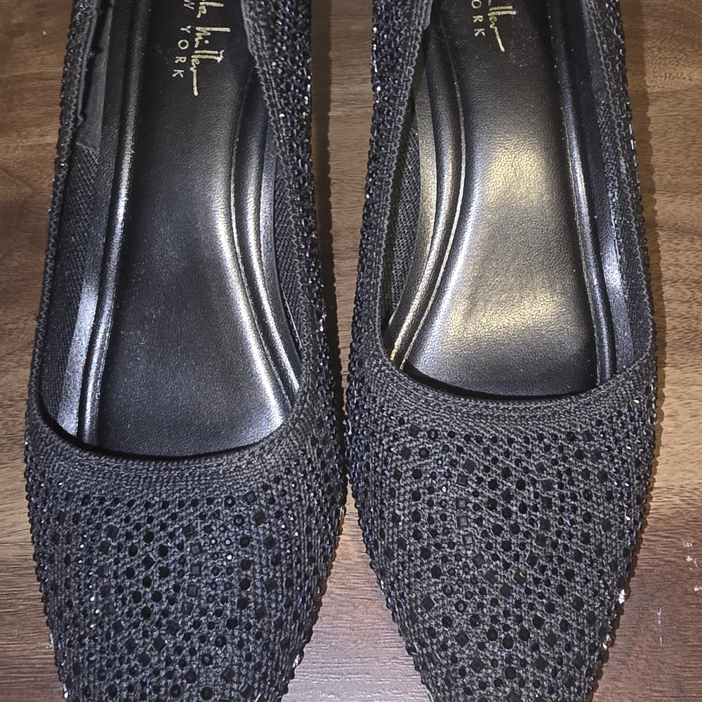 Nicole Miller Black Beaded Pointed Toe Flats